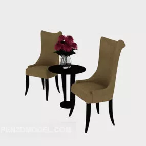 Simple Brown Wooden Table And Chair 3d model