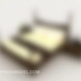 Simple Business Wooden Double Bed 3d model