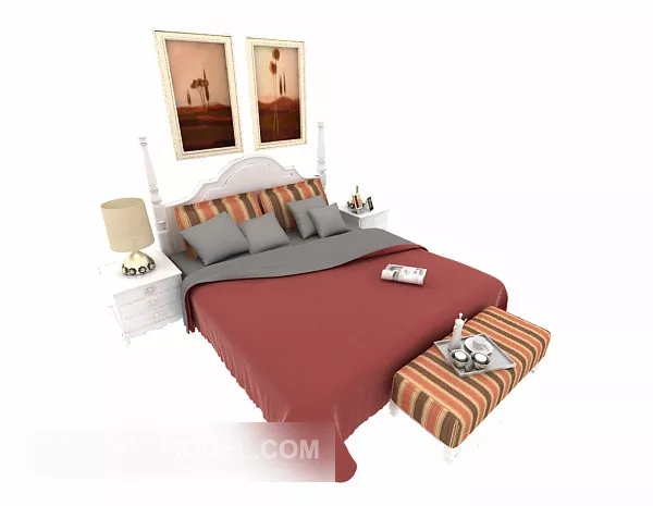Simple Double Bed Red Blanket 3d model Simple Double Bed Red Blanket 3d model