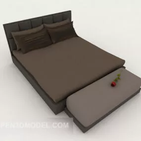 Simple Dark Brown Double Bed 3d model