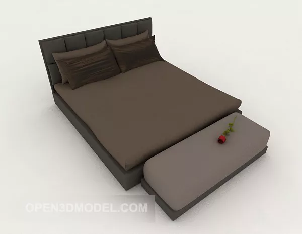 Simple Dark Brown Double Bed 3d model Simple Dark Brown Double Bed 3d model