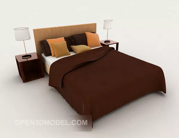 Simple Dark Red Double Bed 3d model Simple Dark Red Double Bed 3d model