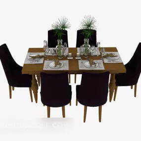 Simple Style Home Dining Table Chair 3d model