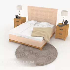 Simple Double Bed with Nightstand 3d model