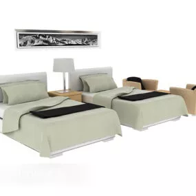 Simple Double Room Bed 3d model