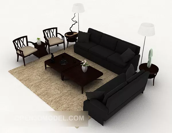 Simple Furniture Black Sofa 3d model Simple Furniture Black Sofa 3d model