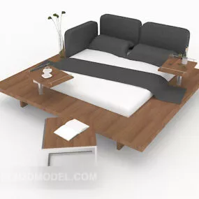 Simple Gray-white Double Bed 3d model