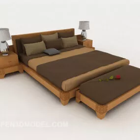 Simple Grey Brown Double Bed 3d model