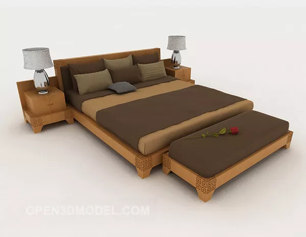 Simple Grey Brown Double Bed 3d model Simple Grey Brown Double Bed 3d model