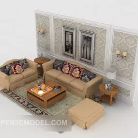 Simple Home Brown Combination Sofa 3d model