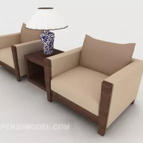 Simple Home Brown Single Sofa Combination 3d model