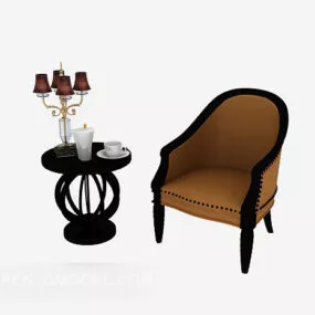 Simple Home Brown Table Chair Set 3d model
