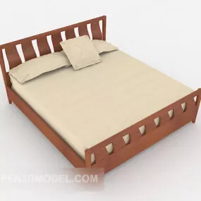 Simple Home Wood Double Bed 3d model