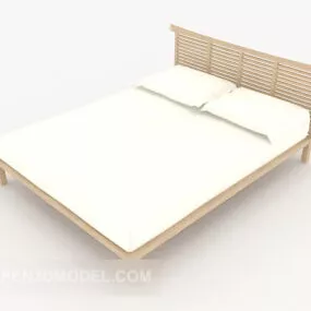 Simple Home Wood White Double Bed 3d model