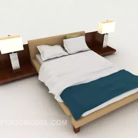 Simple Home Wooden Double Bed V1 3d model