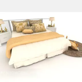 Simple Home Yellow Wood Double Bed 3d model