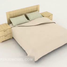 Simple Light Wood Double Bed 3d model