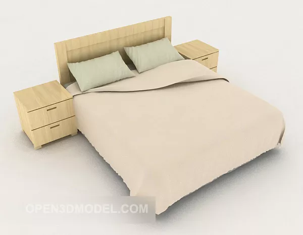 Simple Light Wood Double Bed 3d model Simple Light Wood Double Bed 3d model