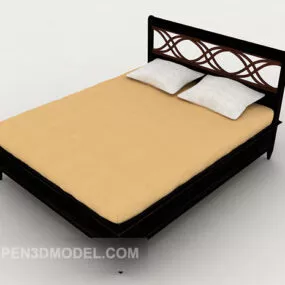 Simple Modern Solid Wood Double Bed 3d model