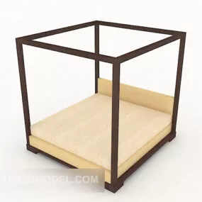 Simple Modern Wooden Double Bed 3d model