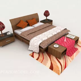 Simple New Chinese Double Bed 3d model
