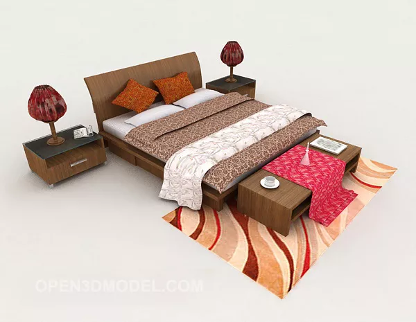 Simple New Chinese Double Bed 3d model Simple New Chinese Double Bed 3d model