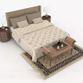 Simple Patterned Double Bed 3d model
