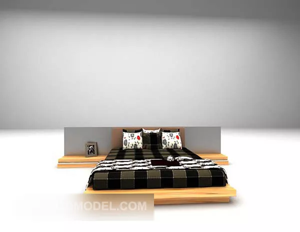 Simple Plaid Bed Wooden 3d model Simple Plaid Bed Wooden 3d model
