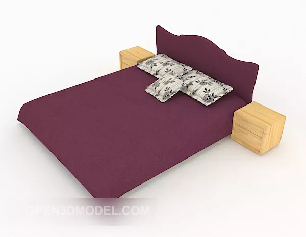 Simple Purple Double Bed 3d model Simple Purple Double Bed 3d model