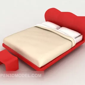 Simple Red Double Bed 3d model