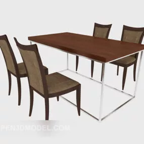 Simple Solid Wood Dining Table Chair 3d model