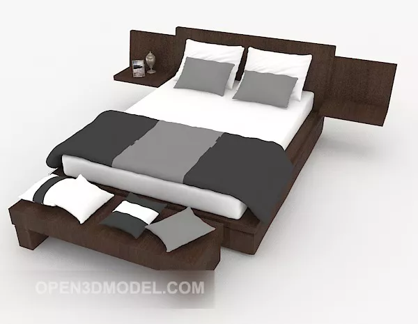 Simple Solid Wood Double Bed Furniture 3d model Simple Solid Wood Double Bed Furniture 3d model