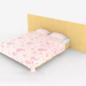 Simple Solid Wood Home Double Bed 3d model
