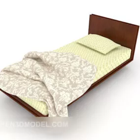 Simple Solid Wood Single Bed Furniture 3d model