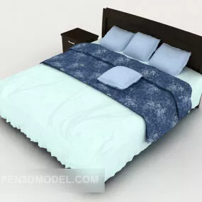 Simple Solid Wood Style Double Bed 3d model