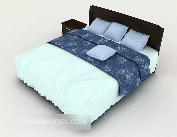 Simple Solid Wood Style Double Bed 3d model Simple Solid Wood Style Double Bed 3d model