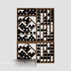 Simple Solid Wood Wine Cabinet 3d model