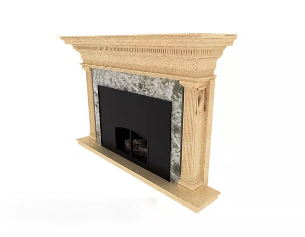 Antique Stone Fireplace With Carved Edge 3d model