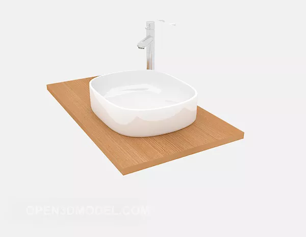 Rectangle Washbasin With Mirror Wood Frame 3d model