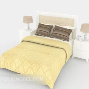 Simple Yellow Double Bed Furniture 3d model
