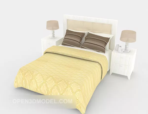 Simple Yellow Double Bed Furniture 3d model Simple Yellow Double Bed Furniture 3d model