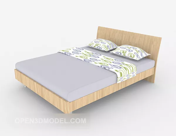 Simple Wood Blue Double Bed 3d model Simple Wood Blue Double Bed 3d model