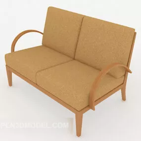 Simple Wood Double Sofa 3d model