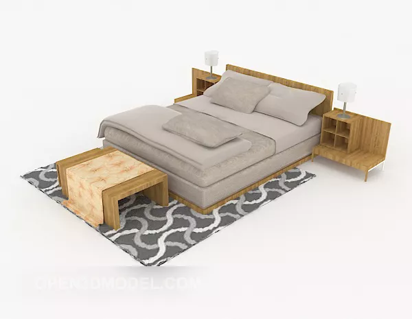 Simple Wood Grey Double Bed 3d model Simple Wood Grey Double Bed 3d model