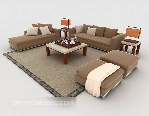 Simple Wood Light Brown Combination Sofa 3d model Simple Wood Light Brown Combination Sofa 3d model