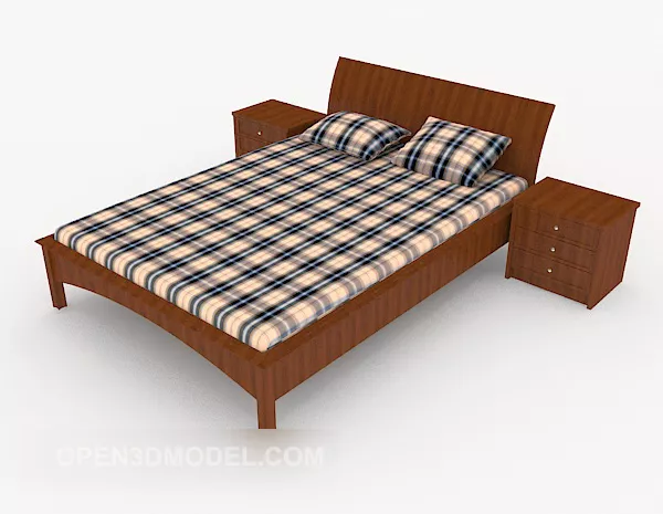 Simple Wood Plaid Double Bed 3d model Simple Wood Plaid Double Bed 3d model