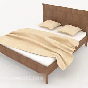 Simple Wooden Bed With Blanket 3d model