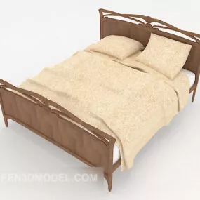 Simple Style Wooden Double Bed 3d model