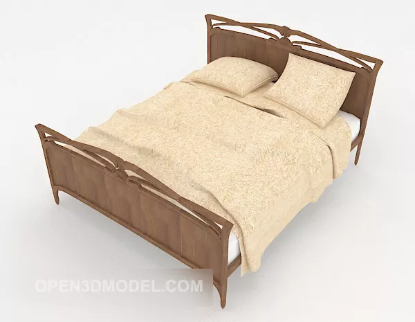 Simple Style Wooden Double Bed 3d model Simple Style Wooden Double Bed 3d model