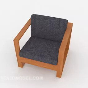 Simple Wooden Single Sofa Grey Fabric 3d model